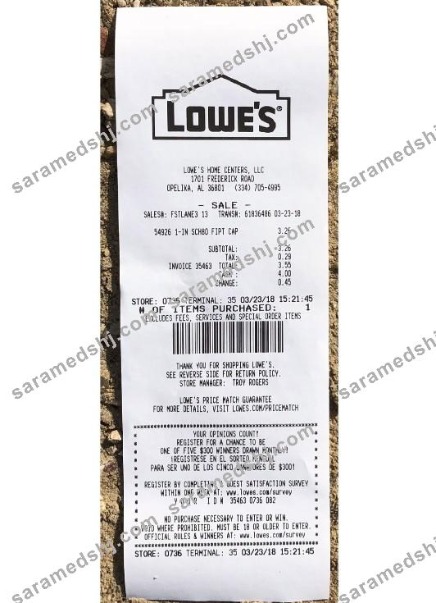 USA Lowe's payment receipt